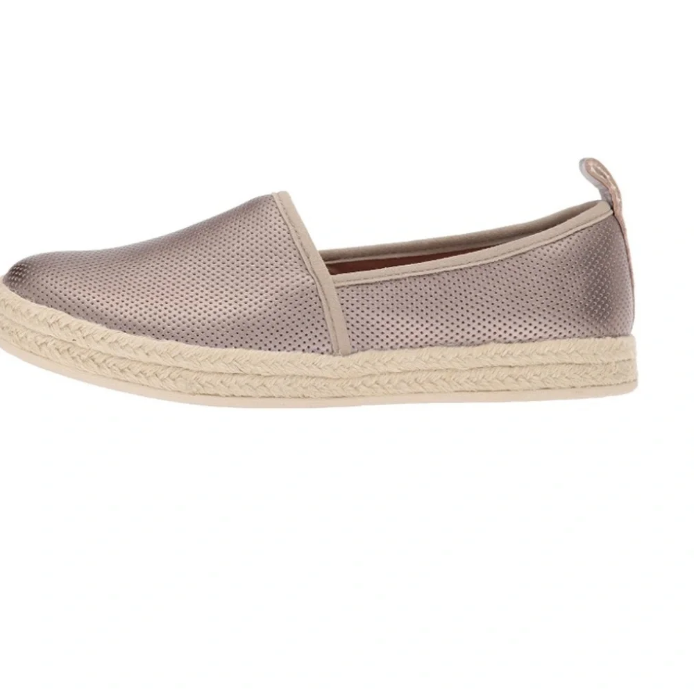 Clarks Azella Revere Metallic Pewter Leather Espadrilles Size 8